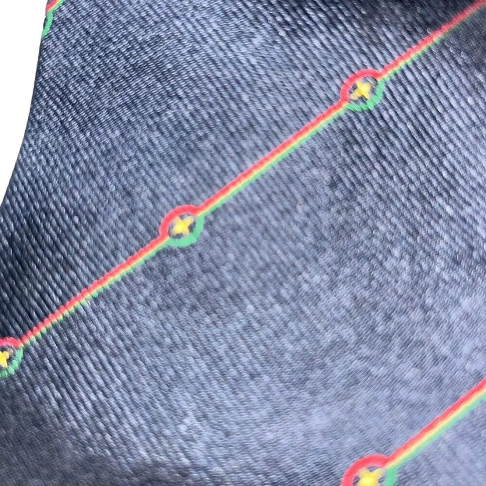 Gucci Italy blue red green cross stripe 100% silk Italian designer mens tie
